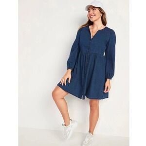 Old Navy Fit and Flare Mini Dress Denim Chambray Dark Button Front Size Small